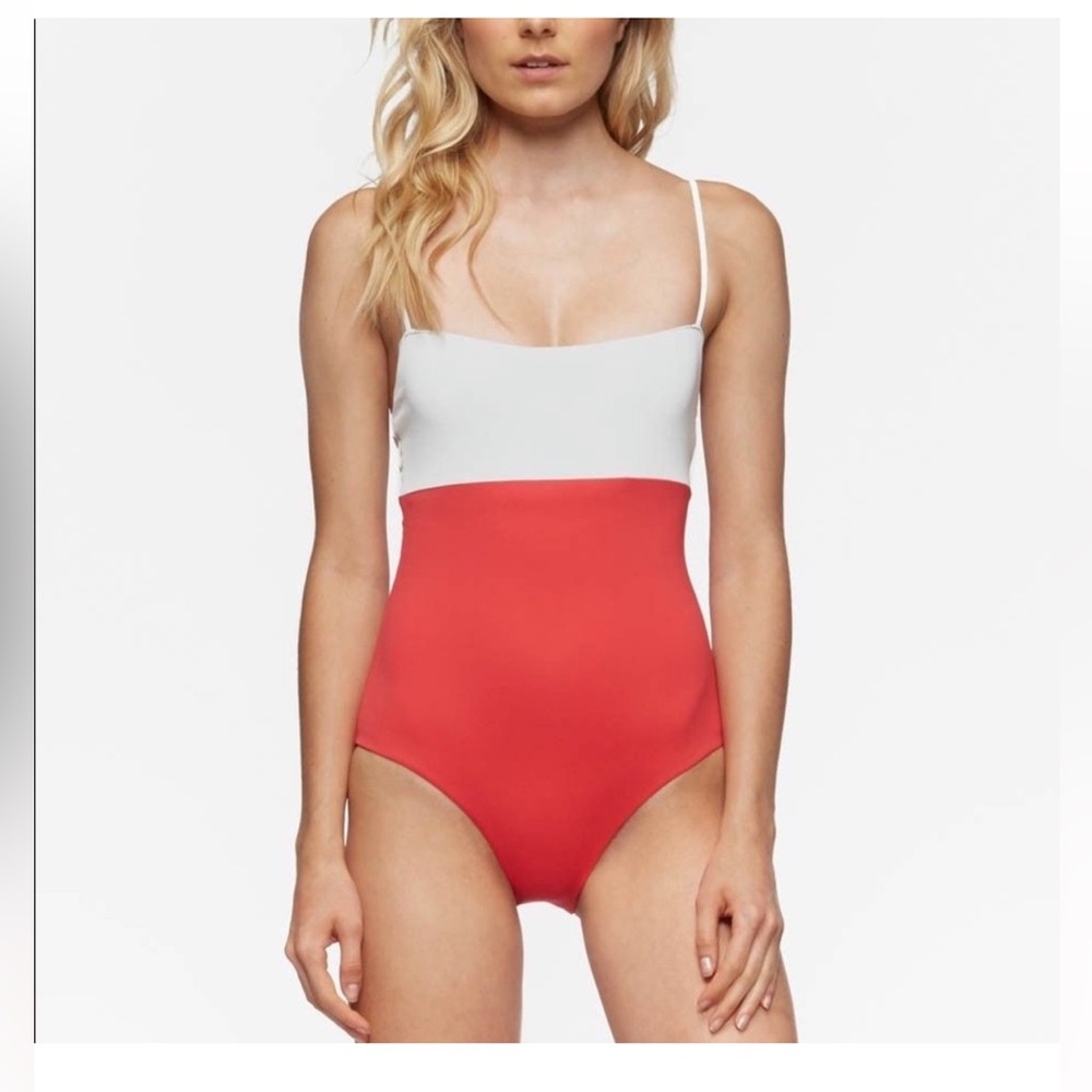 Tavik Womens Scarlett Color Block One Piece Bandeau Swimsuit, Orange, Medium